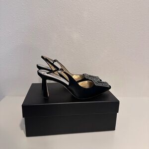 Badgley Mischka Enida Pointed Toe Embellished Slip On Slingback High Heel Pumps